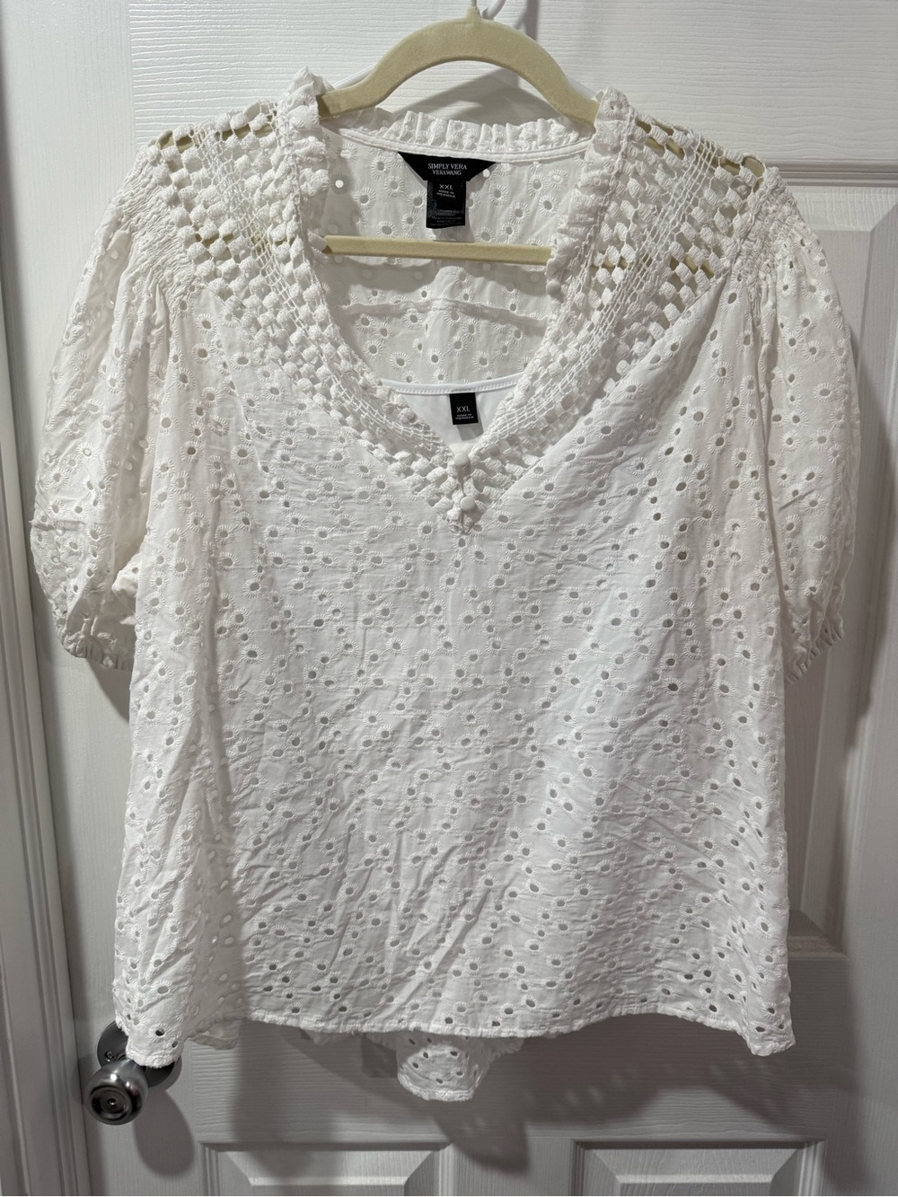 Vera Wang Eyelet V-Neck Crochet Trim Top with tank